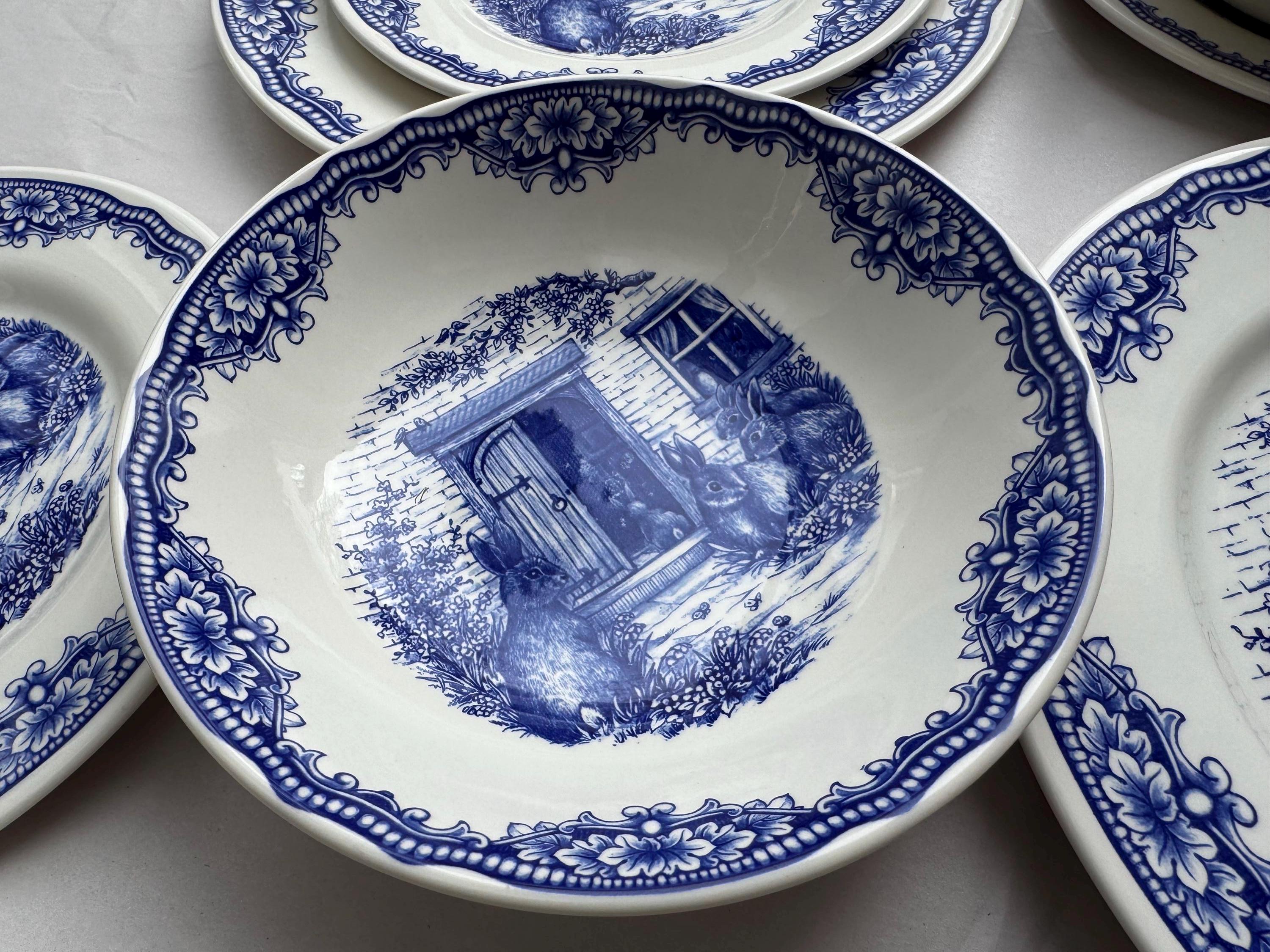 Blue & White Easter Bunny Plates – Royal Stafford England – Spring Tablescape – Easter Brunch Entertaining