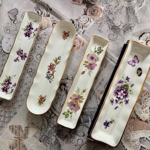 Vintage English Bone China Olive Tray: Pink Roses, Gold Trim