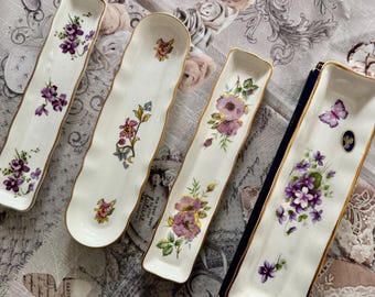 Vintage English Bone China Olive Tray: Pink Roses, Gold Trim