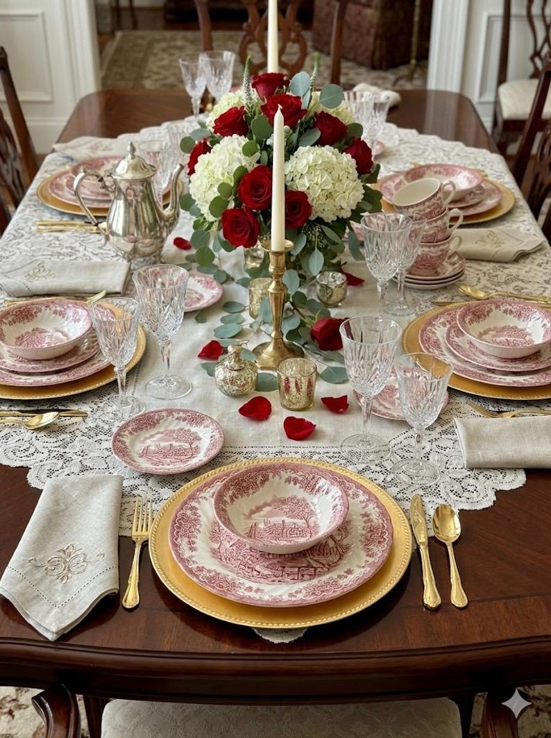 Vintage Churchill England Dinnerware - The Brook in Pink - Dishes Custom Sets - Christmas Table image 2