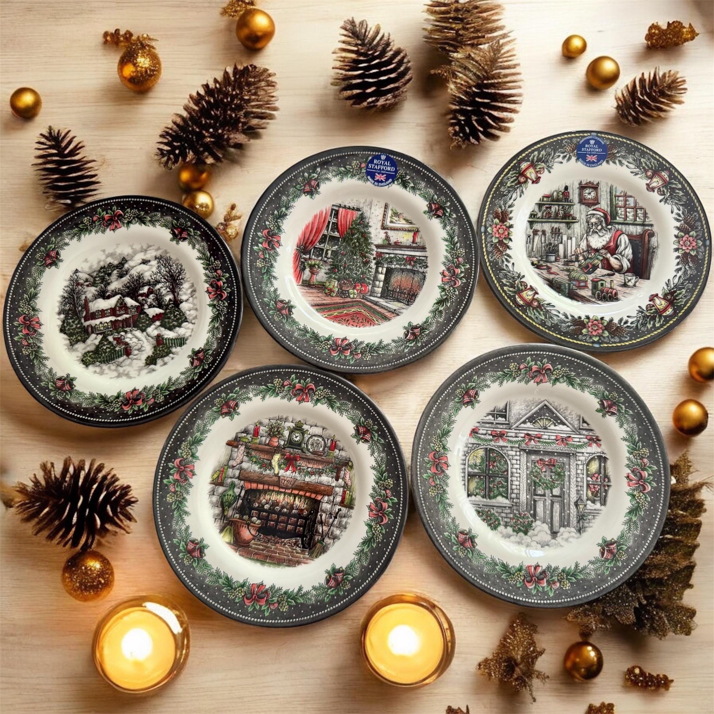 Vintage Style Transferware - Salad Plates 8.5” - Christmas Eve Theme - Royal Stafford England - Sold Individually