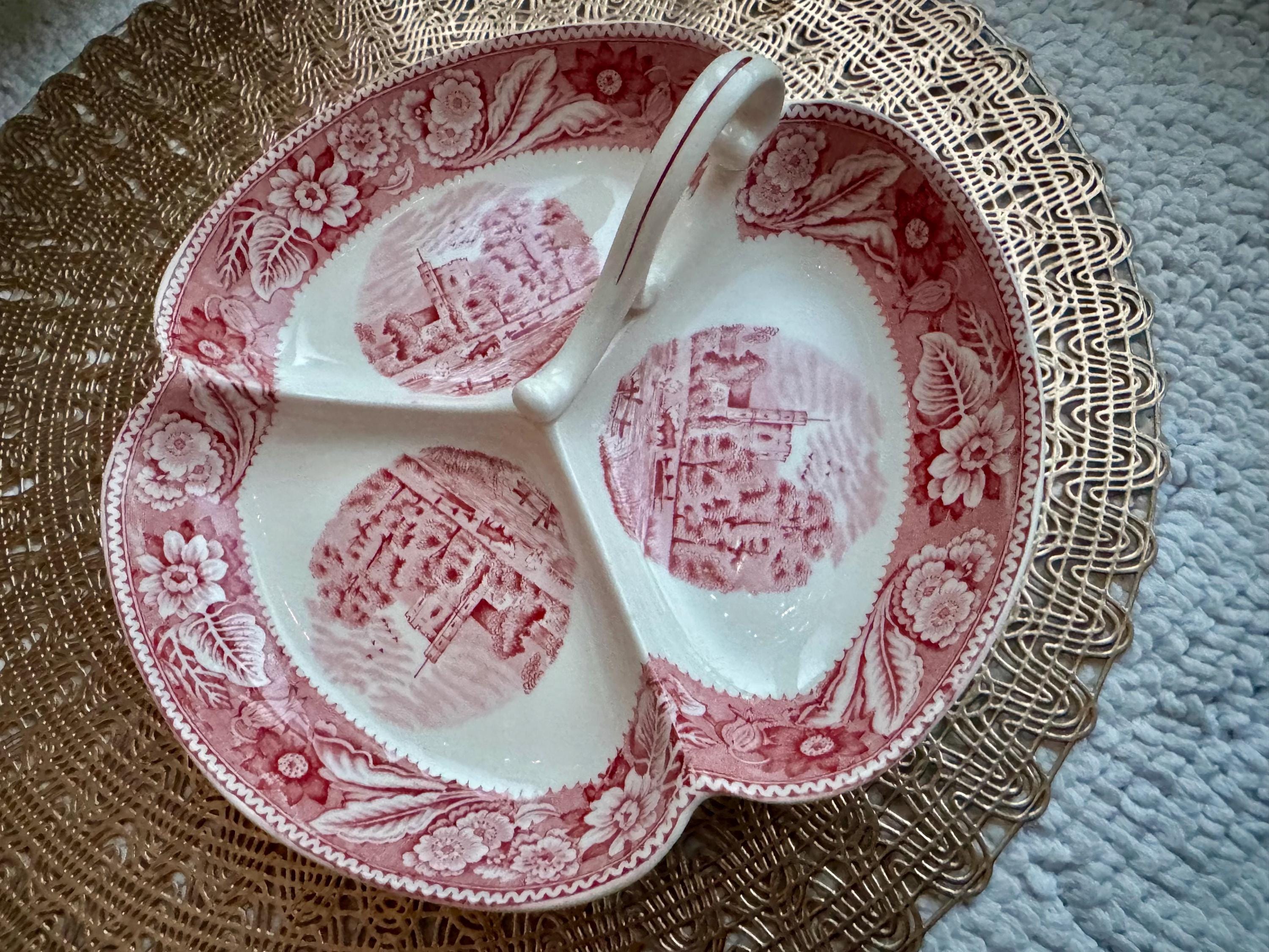 Vintage Woods & Sons “Woodland” Red Transferware Divided Serving Dish – England