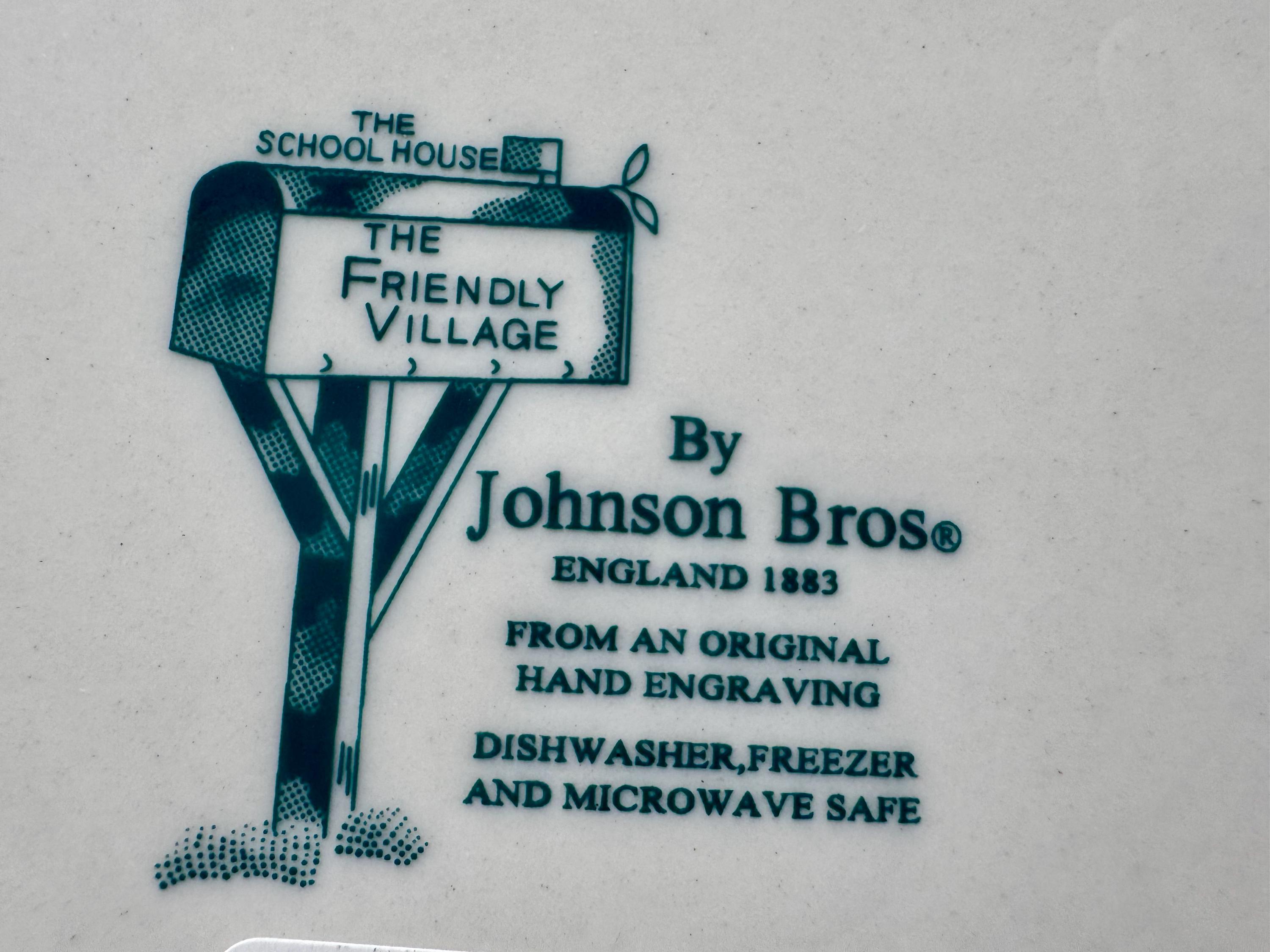 Vintage Winter-Themed Dinner Plates 10” – Johnson Bros “Friendly Village” & Kensington Ironstone “Shakespeare’s Sonnets”