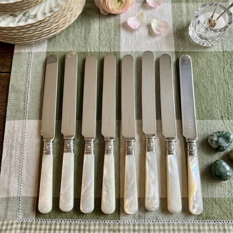 Antique Mother of Pearl Flatware — Sterling Silver Mounts — Curated Sets with Optional Serving Piece image 7