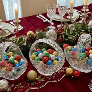Vintage Heavy Cut Crystal Basket with Handle – Pinwheel & Starburst Pattern, Candy Dish, Wedding Centerpiece, Choose Your Favorite image 2
