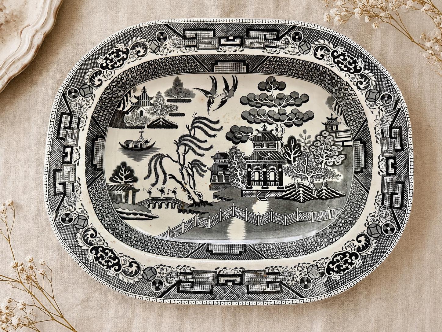 Antique Willow Pattern Transferware Platters – 17.75″ – J & G Meakin Blue Willow – Sold Individually
