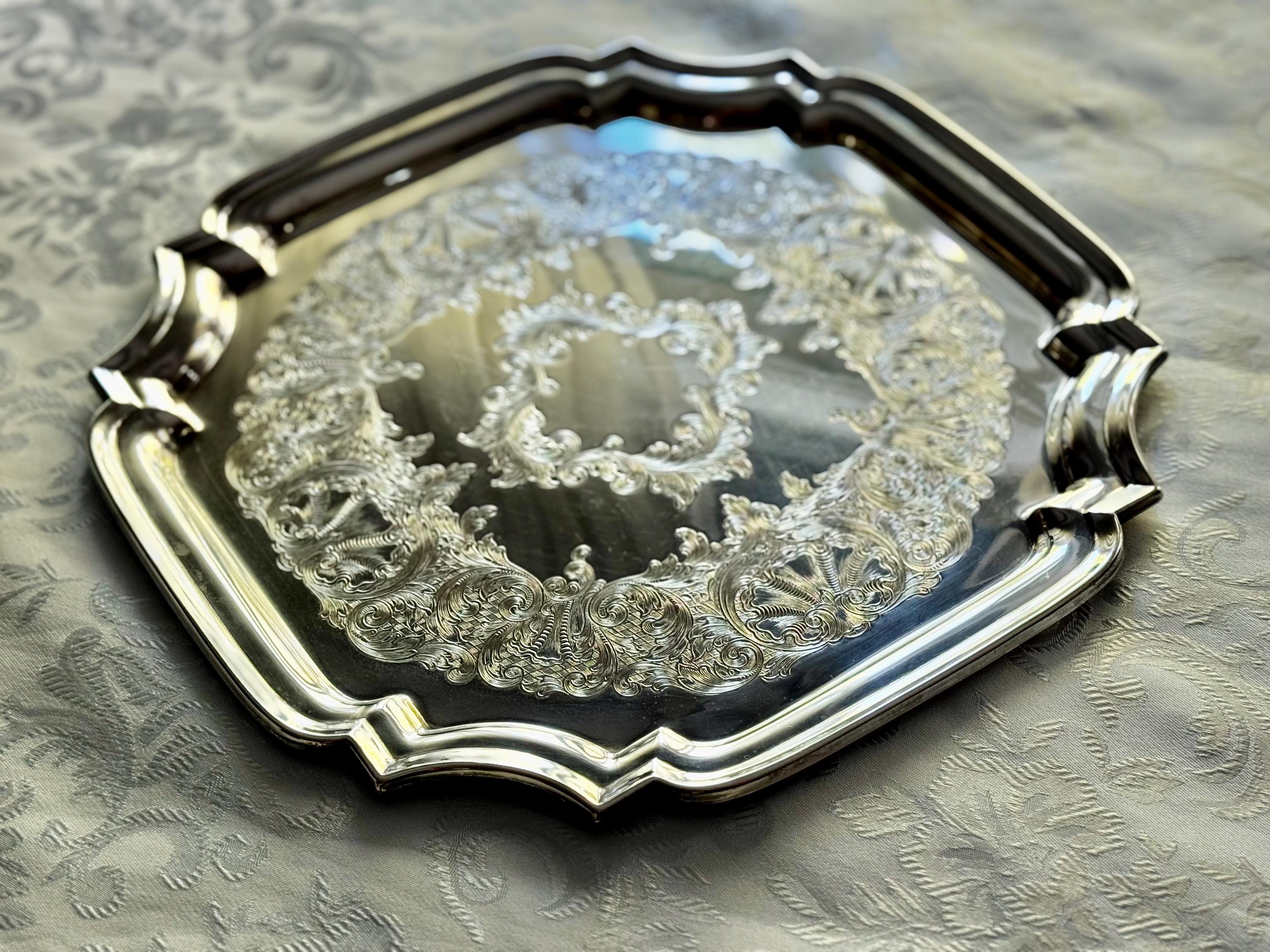 Vintage Marlboro Square Silverplate Tray – Ornate Scroll Design