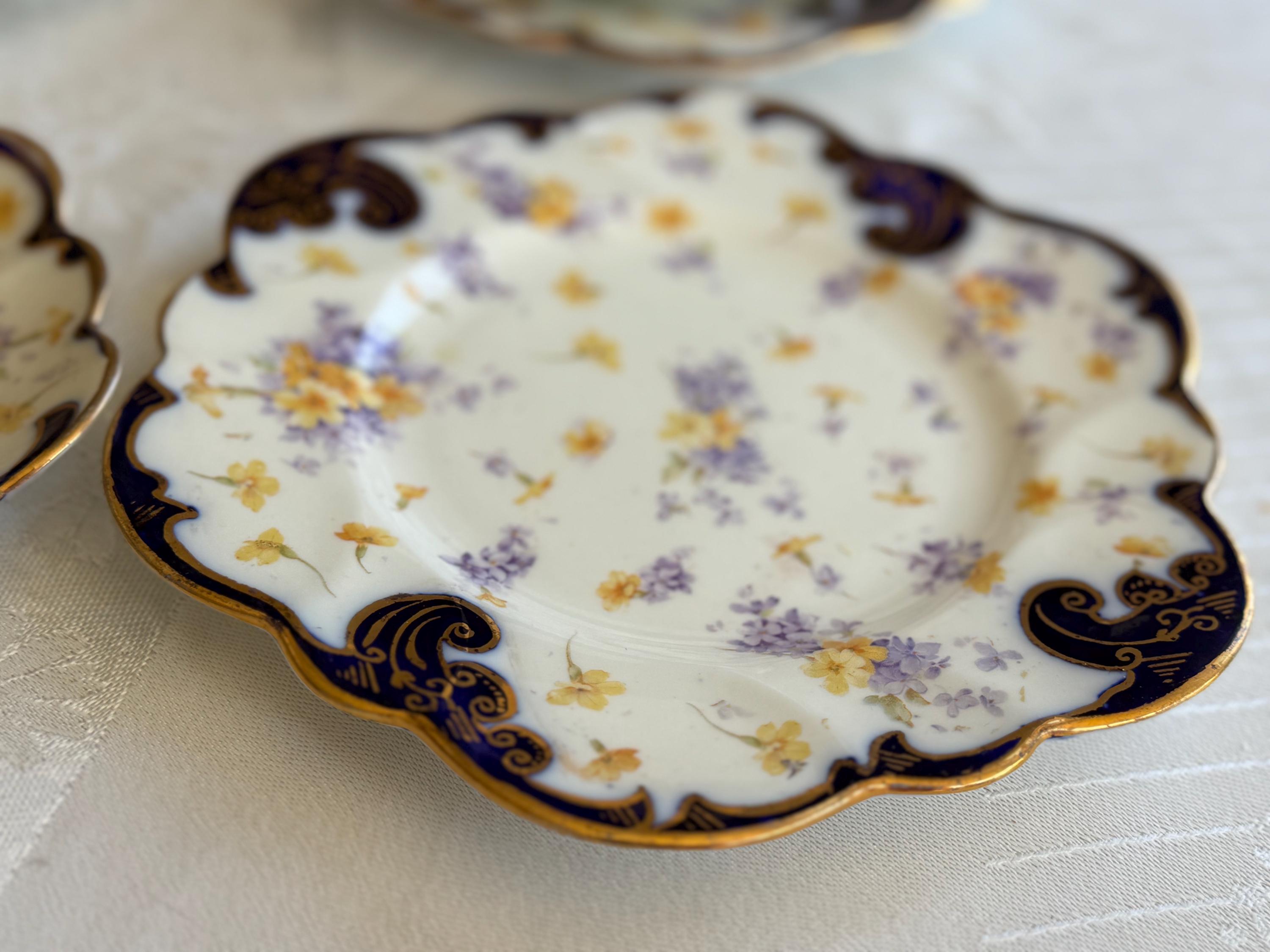 Antique Royal Style Tea Trio – Cobalt Gold & Violets Bone China Set