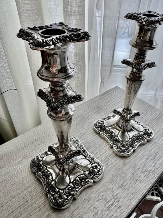 Elegant Silver-Plated Candle Holders – Tall 10” – Ornate Vintage Charm - Candlesticks