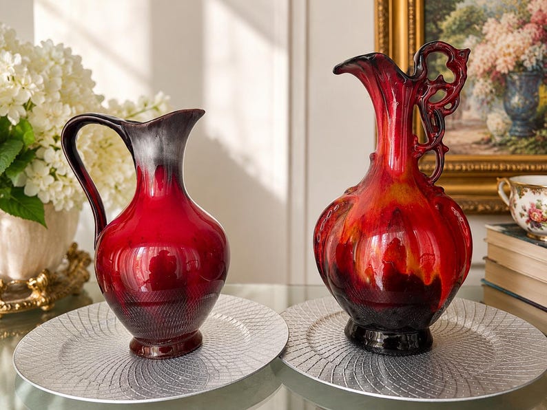 Vintage Canadian Pottery Pitcher – Red Ombre Glaze image 1