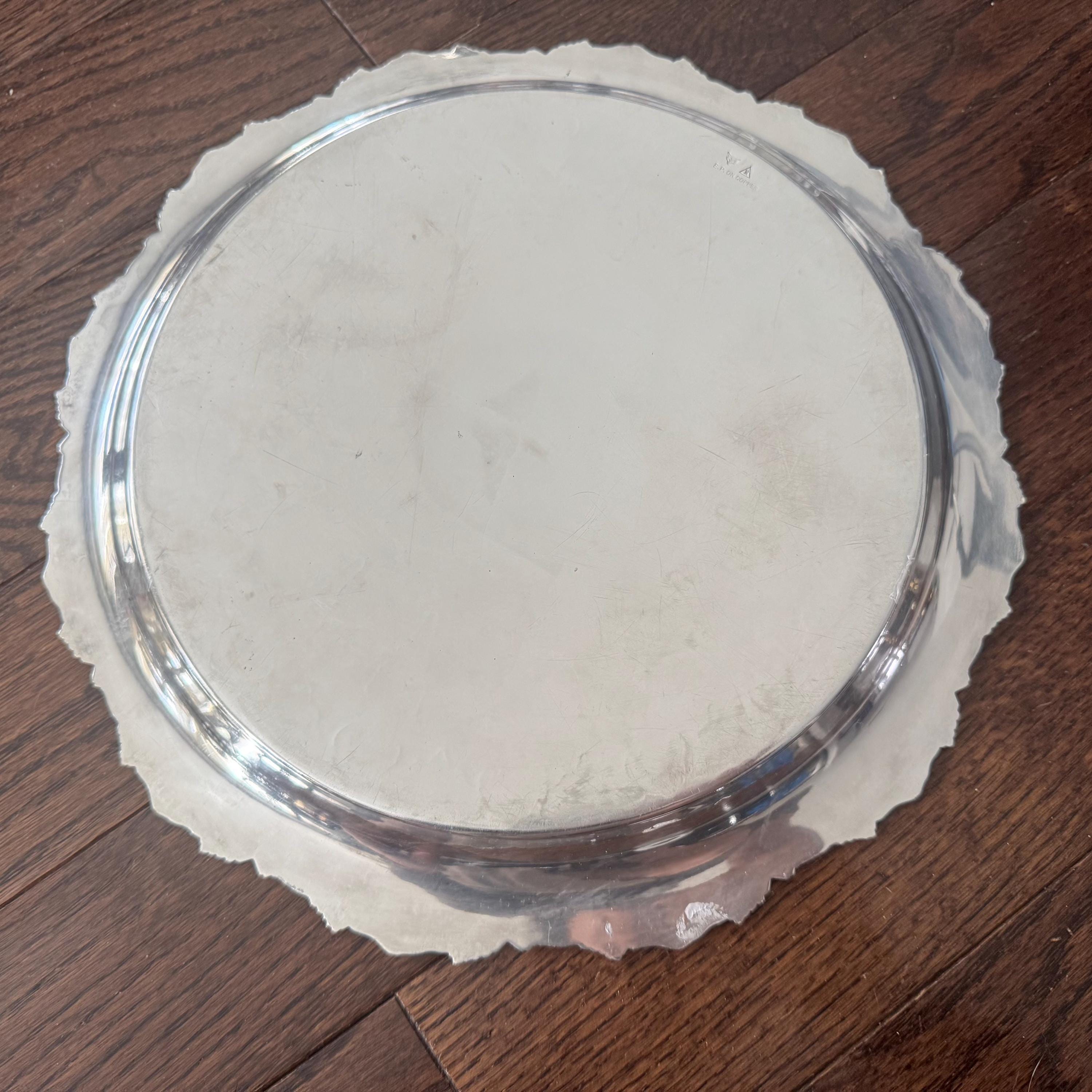 Vintage Roden Brothers Silverplate Tray | 12” Grape Vine E.P. on Copper Heavy Serving Tray