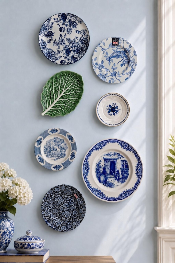 Gallery Wall Mismatched Set in Blue & White - Collection of 7 Vintage Plates