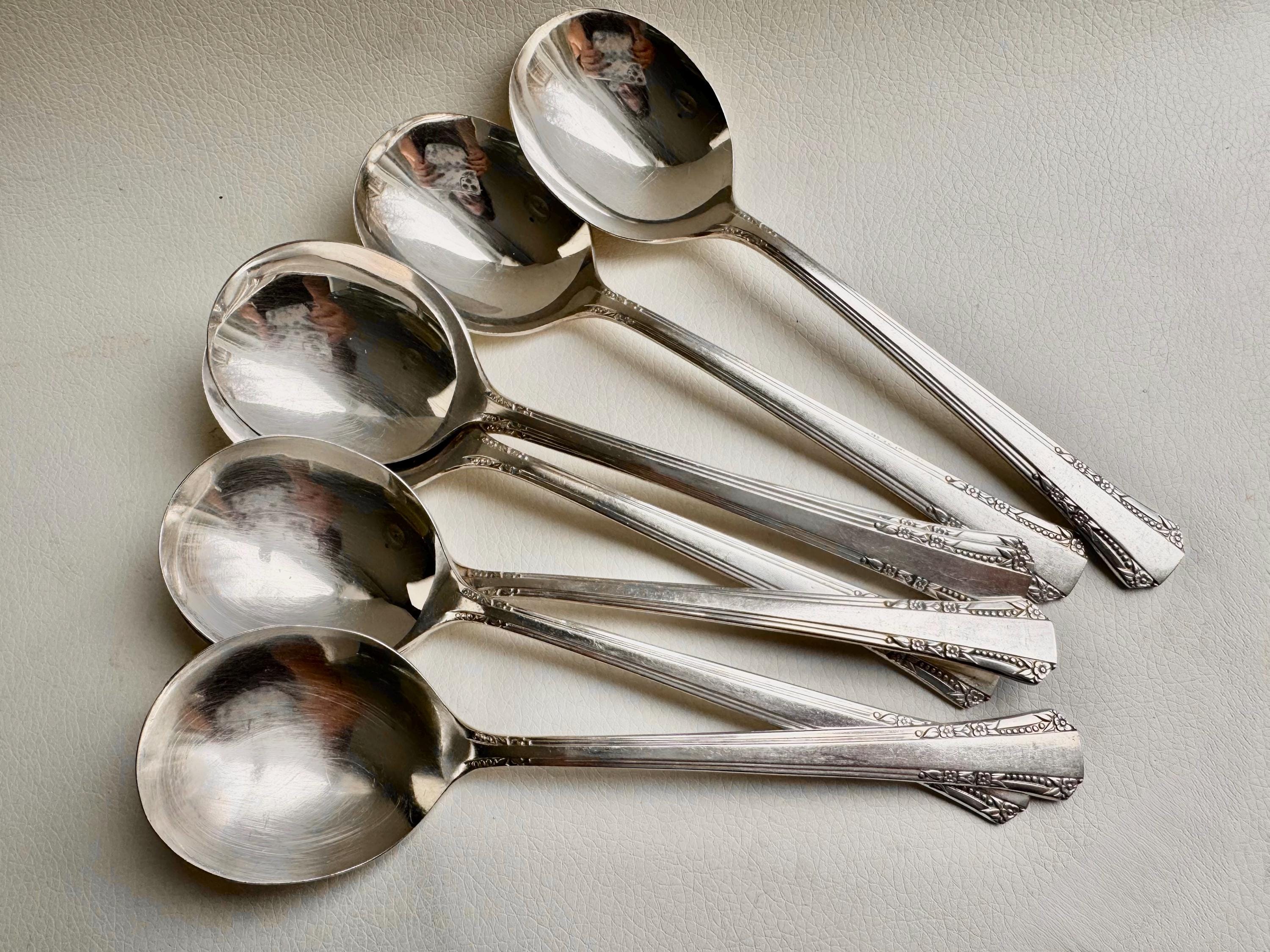 Vintage Rare Round Silverplate Soup Spoons - Set of 8 - Oneida Del Mar