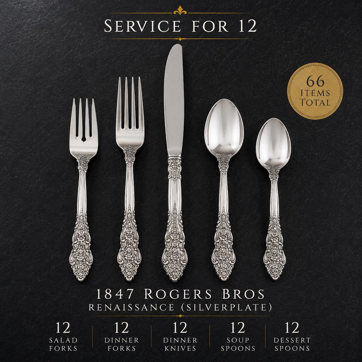 Vintage 1847 Rogers Bros Silver Renaissance Silverplate Flatware