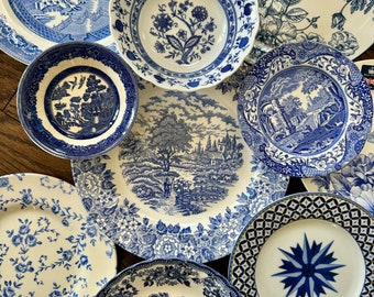 Gallery Wall Mismatched Set in Blue & White - Collection of 10 Vintage or New Plates