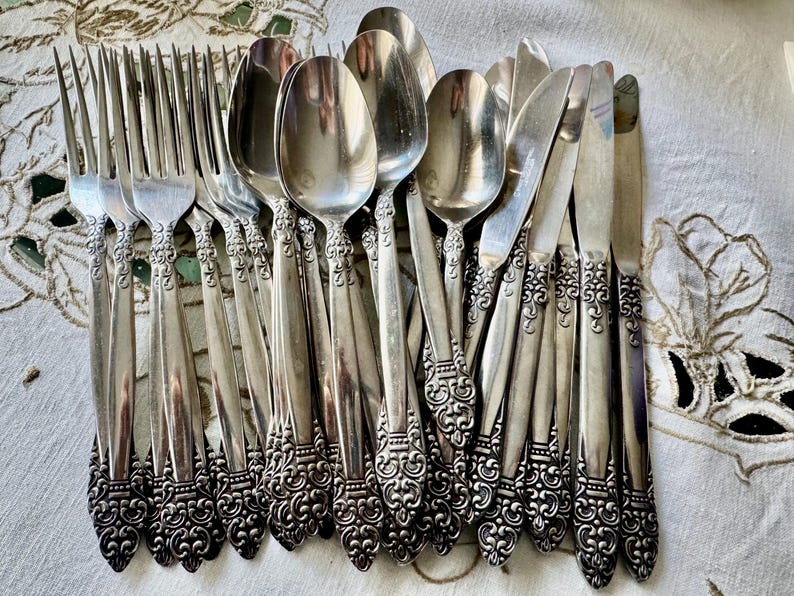Vintage Northcraft Stainless Steel Flatware Set • Ornate Scroll Pattern, Japan image 6