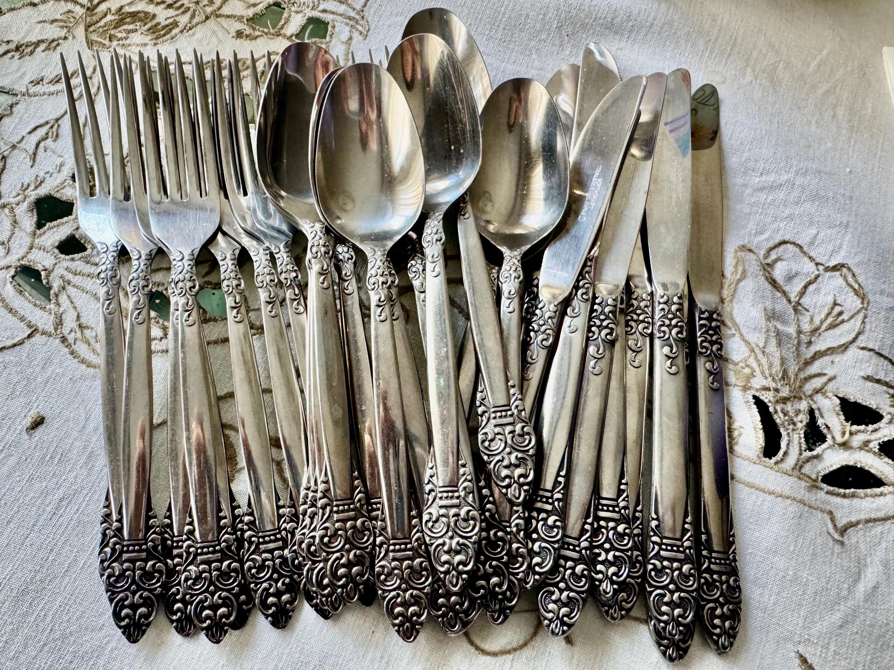 Vintage Northcraft Stainless Steel Flatware Set • Ornate Scroll Pattern, Japan