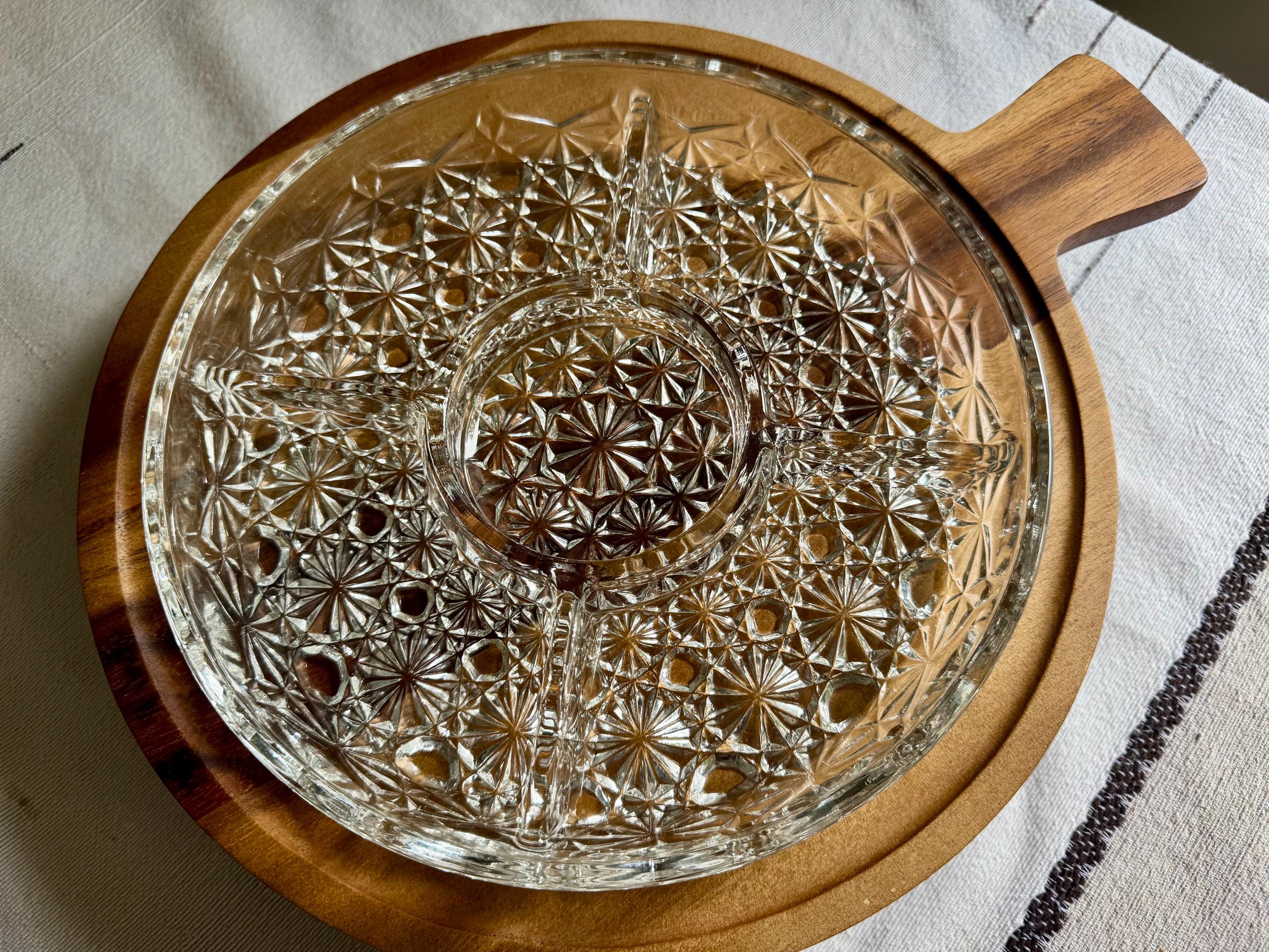 Vintage Crescendo France Crystal Sectional Relish Dish – 10″ Divided Serving Tray with Center Dip
