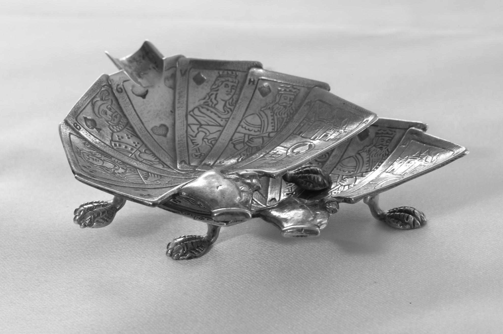 Rare Mid-Century European Sculptural Silver-Plated Playing Card Ashtrays — Pair — c.1950s