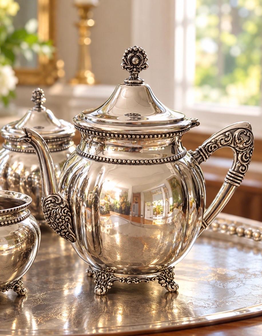 Antique: New Amsterdam Silver Co — Quadruple Plate Tea Set  Silverplate — Victorian Style — 4 Piece Set