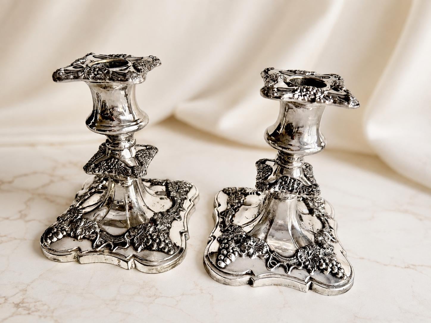 Elegant Silver-Plated Candle Holders – Ornate Vintage Charm — Candlesticks Extra Tall 13.5”