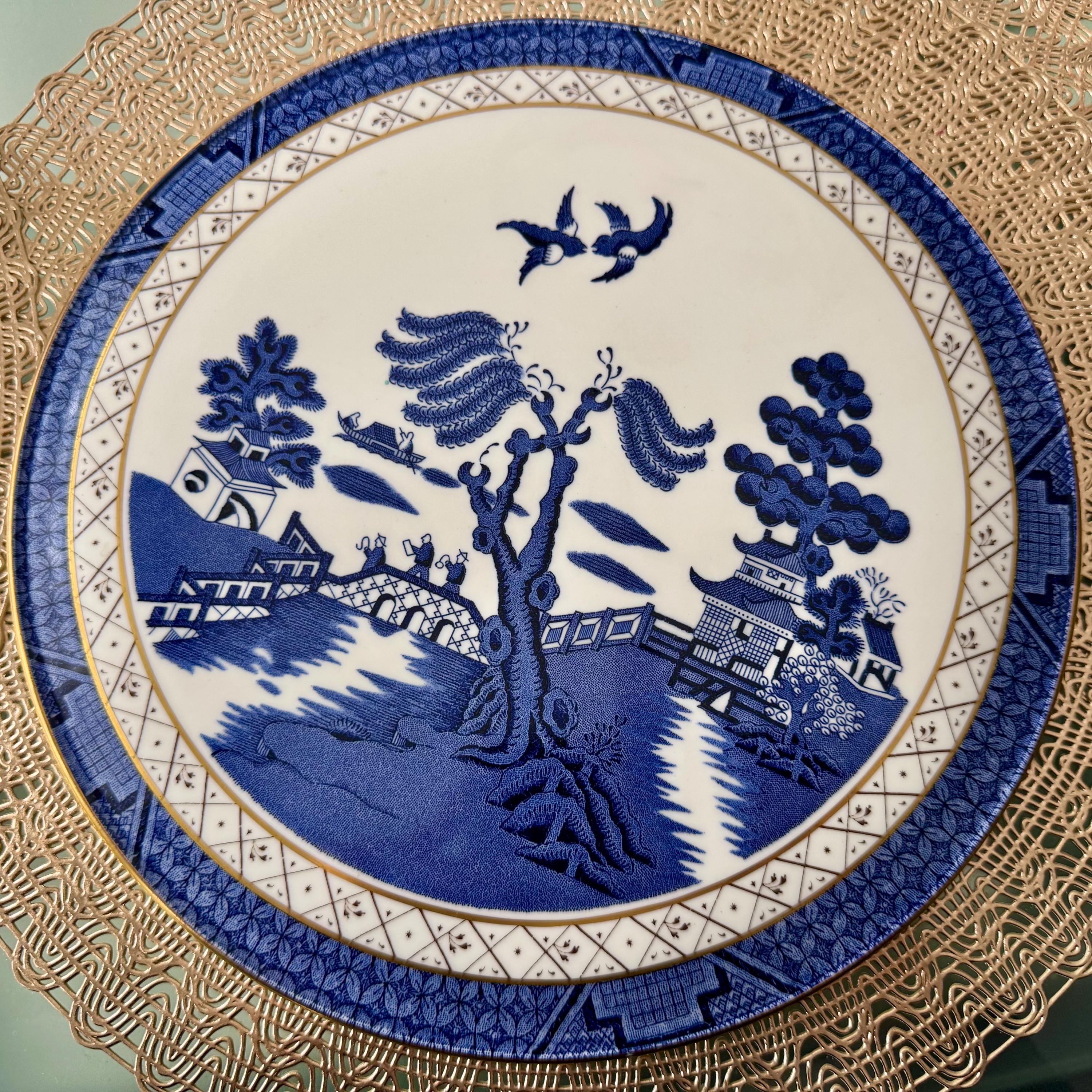 Vintage Royal Doulton Booths Real Old Willow Cake Plate - 11" Gold Rim