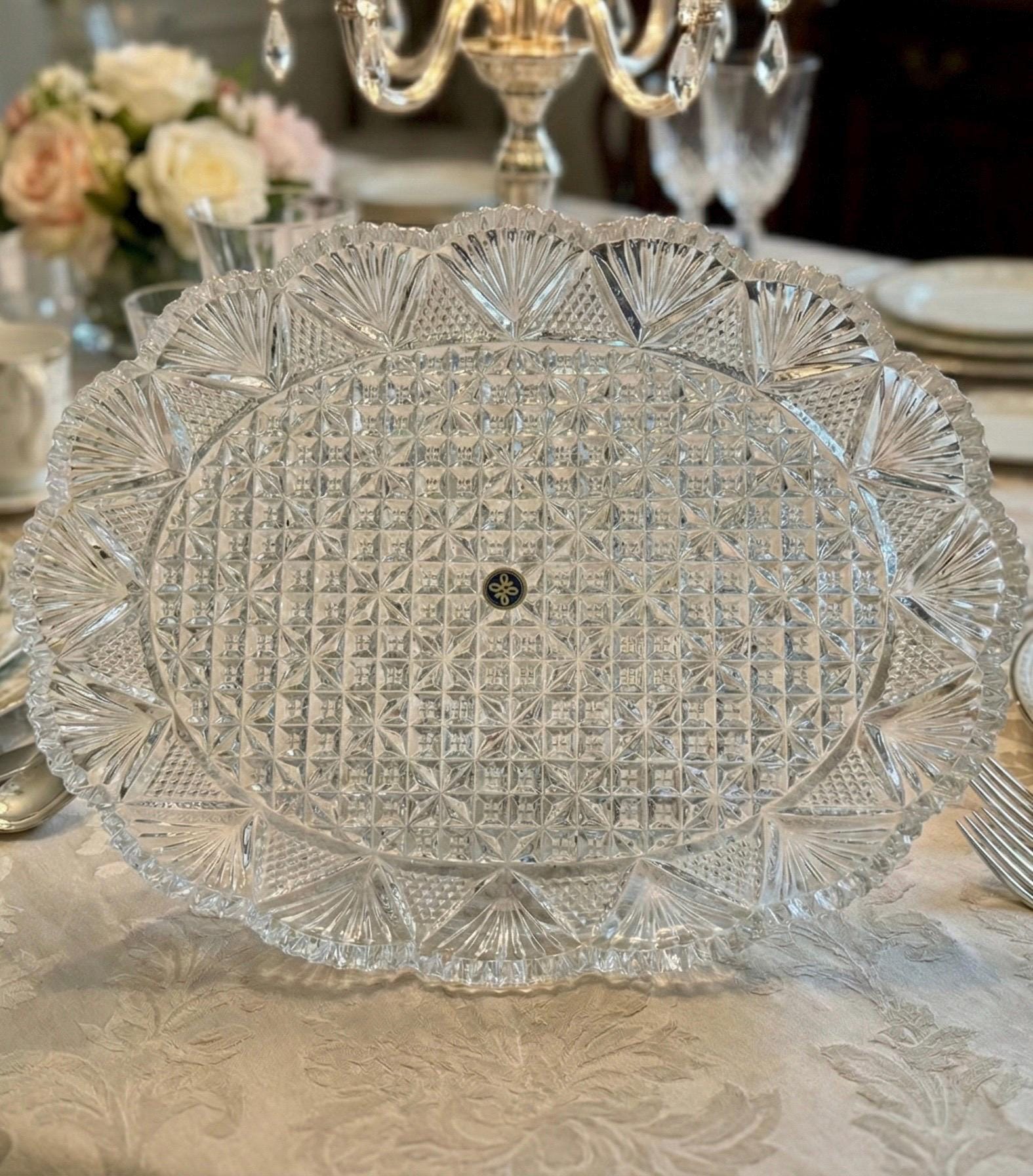 Vintage Hofbauer Crystal Oval Serving Platter — Unused, Made in Japan