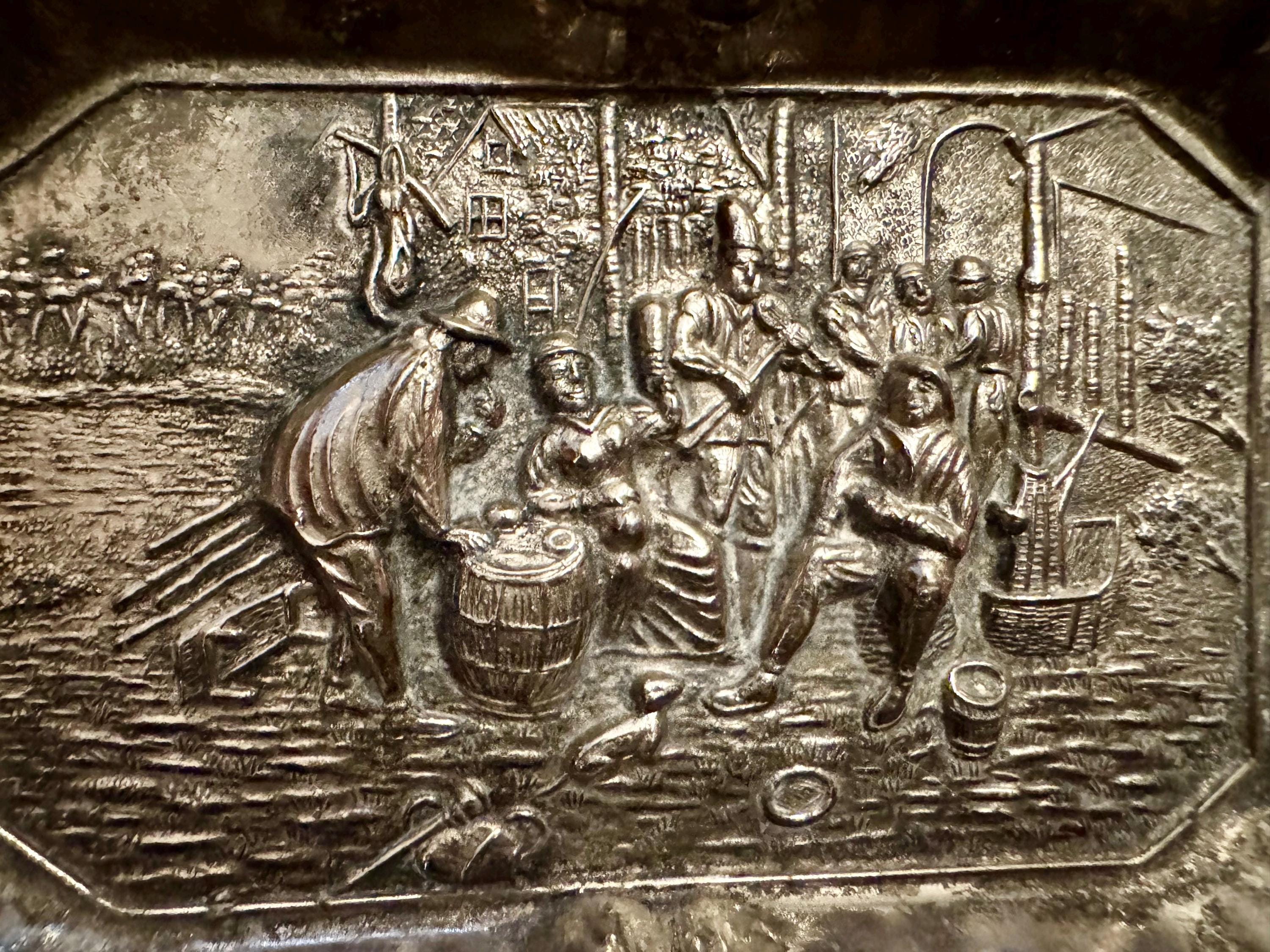 Vintage Japanese Silverplate Trinket Tray | Dutch Village Scene Relief | Rococo Catchall | Mid-Century Japan Decor