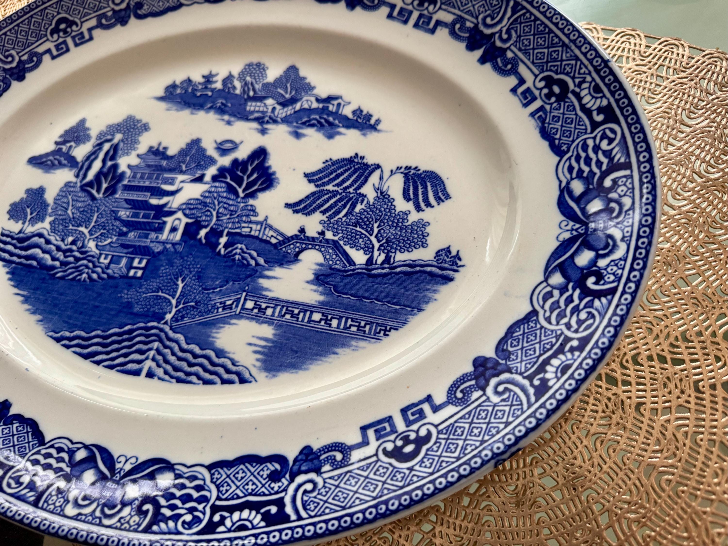 Antique T.G. Green Ming Blue Willow Transferware Platter, Gresley Ware