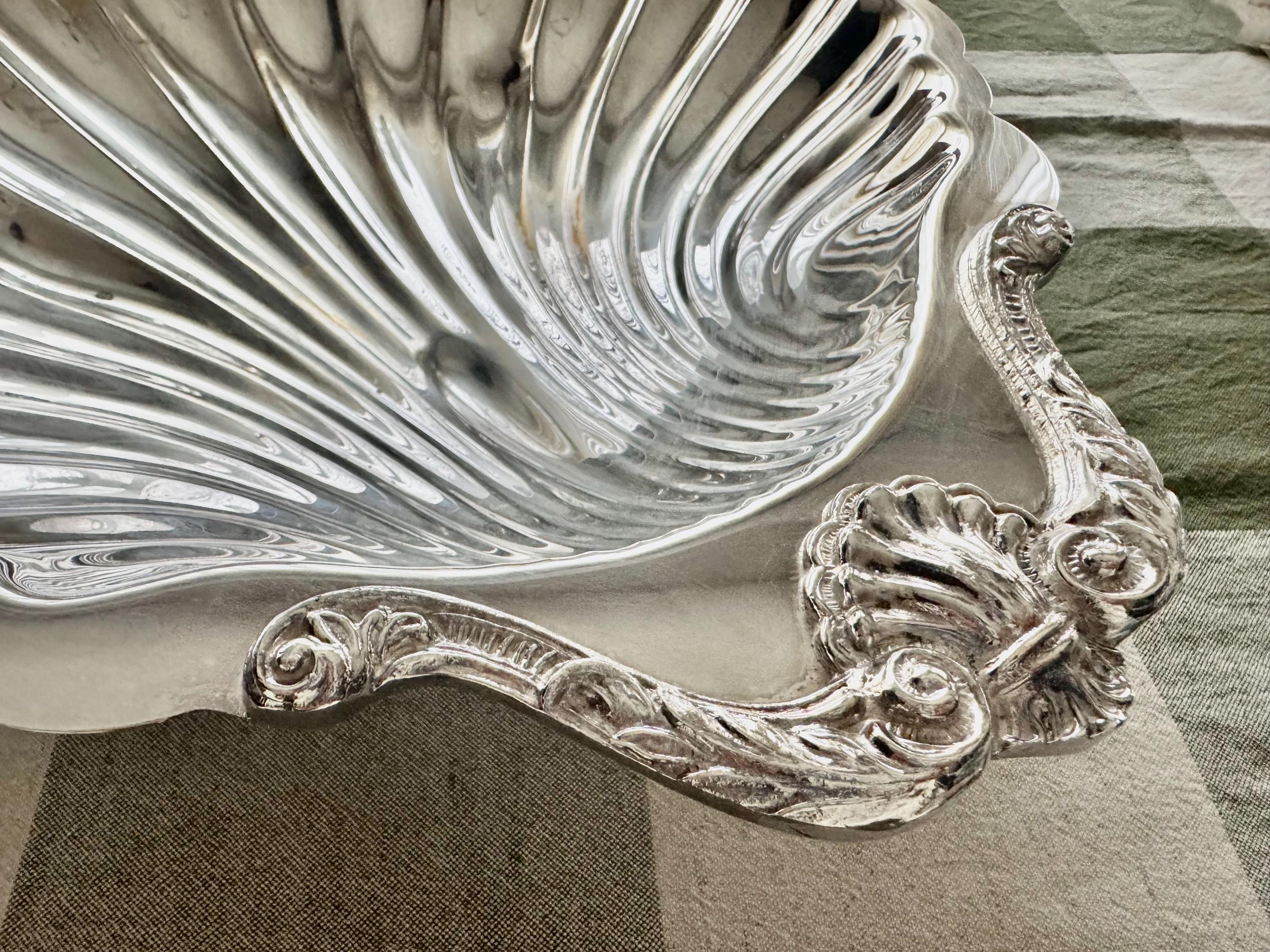 Vintage Grand 16″ Silverplate Shell Hostess Centerpiece Tray with Ornate Handle – Made in USA