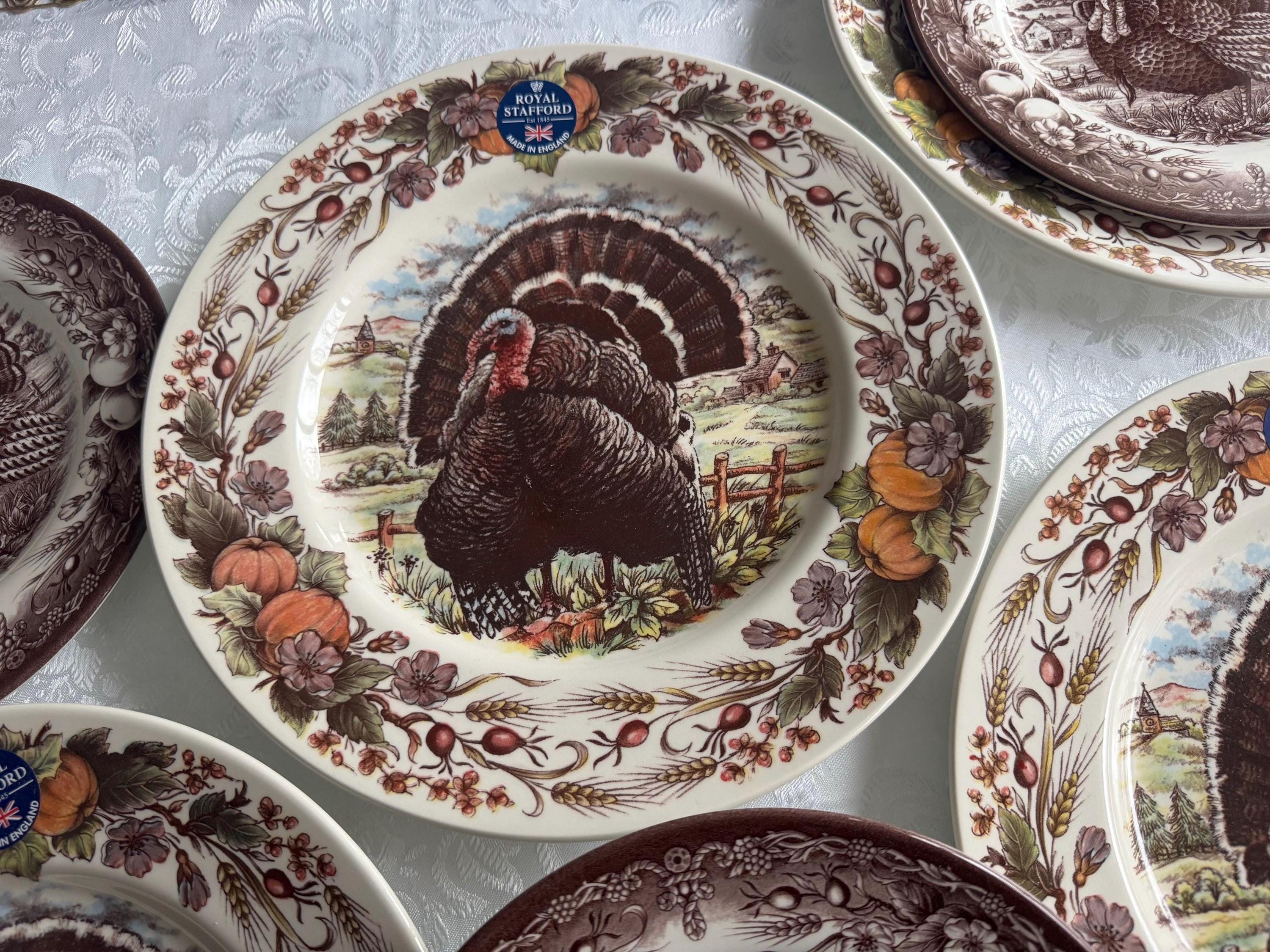 New Transferware Fall Thanksgiving Theme - Salad Plates - Royal Stafford - Made in England
