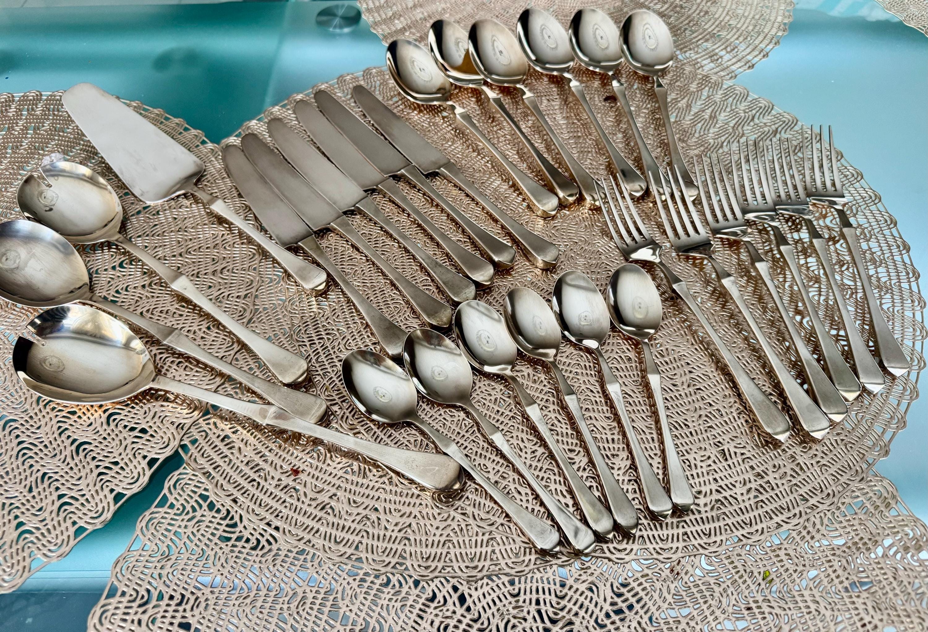 Vintage Brass Complete Flatware Set for 6 Persons Plus Extras - Thailand - 28 Items