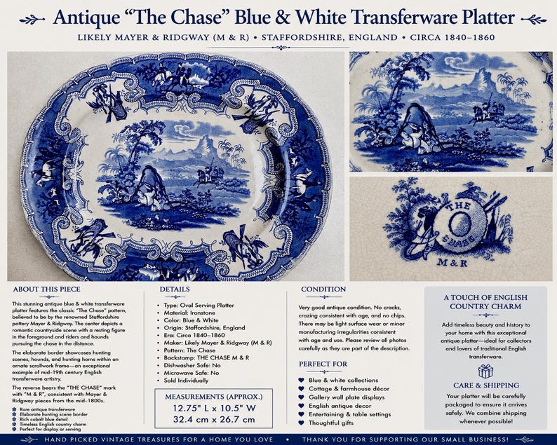 Vintage or Antique Blue & White Transferware Serving Platters bild 15