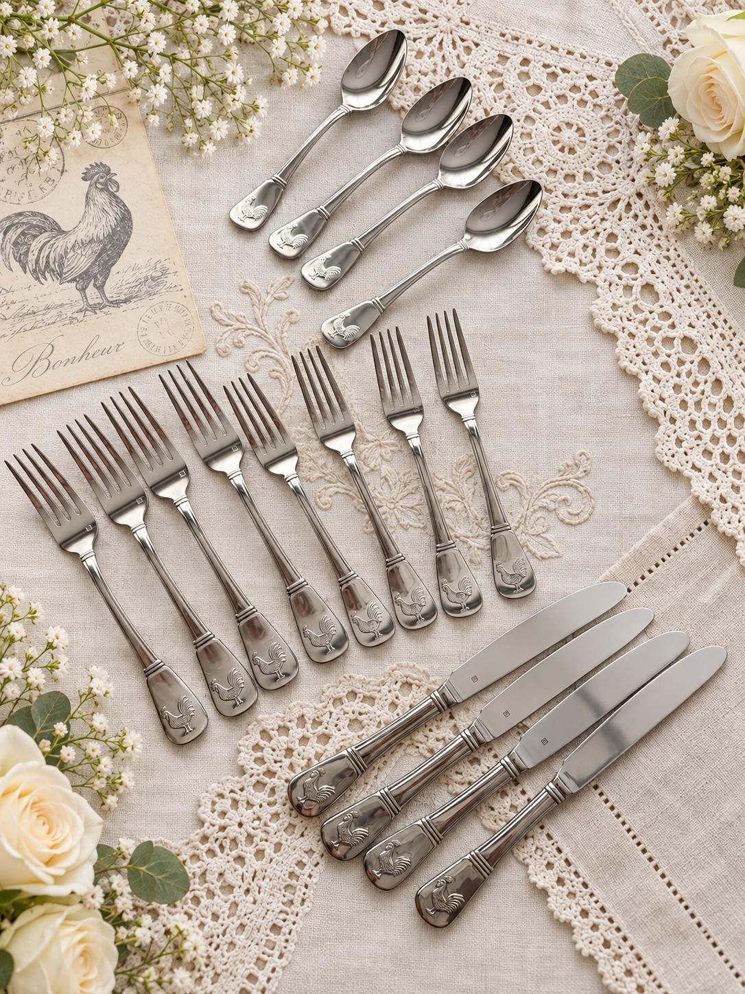 Cuisinart Elite Rooster Flatware Set for 4 – 16 Pieces – Stainless Steel