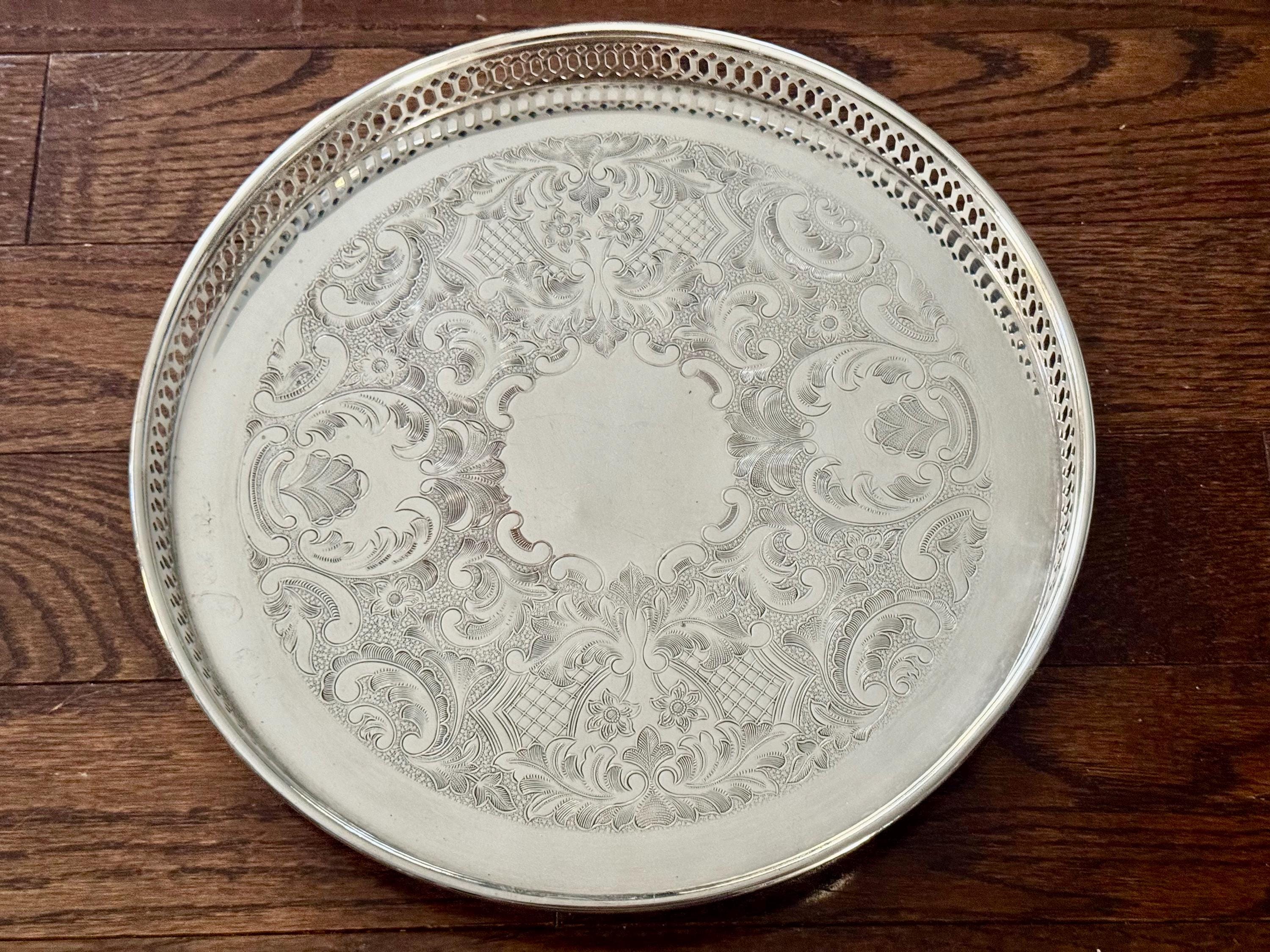 Vintage Silverplate Gallery Trays – Ornate Round Serving Trays with Pierced Sides