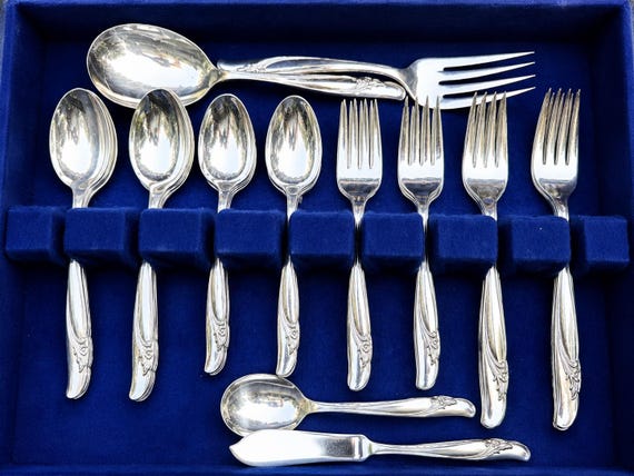 Exquisite 1957 International Silver Silverplate — Complete  Set for 8 — Vintage Floral Silverware Set (44 items)