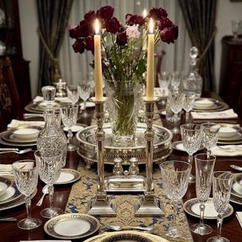 Tall Bombay Candlesticks – Lightly Gilded Silver Tone Wedding Table Centerpiece Pair Bild 2