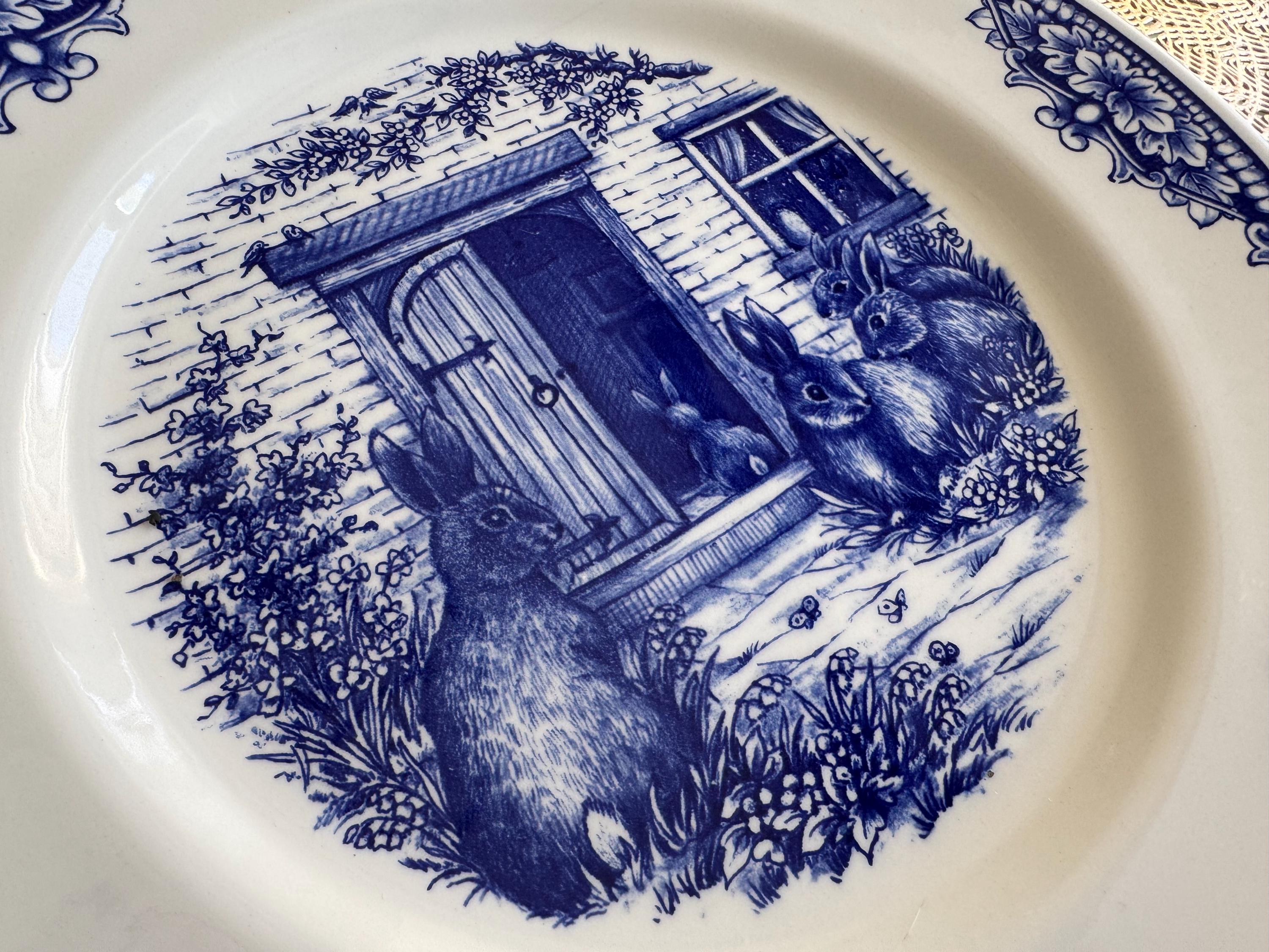 Blue & White Easter Bunny Plates – Royal Stafford England – Spring Tablescape – Easter Brunch Entertaining