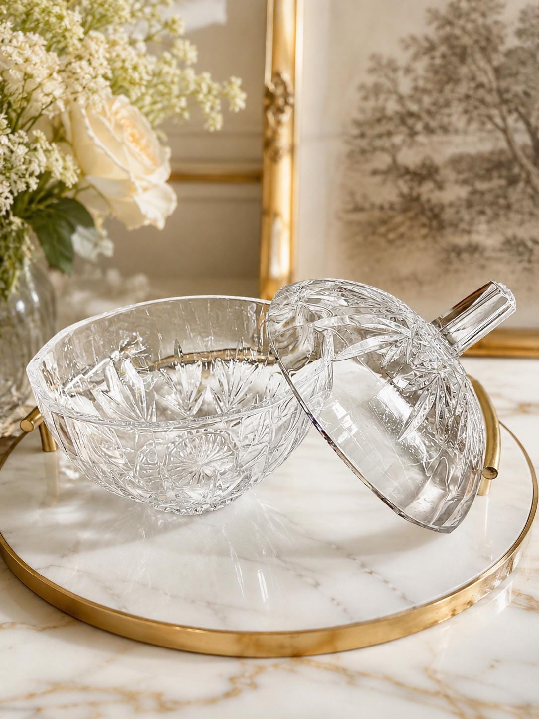 Vintage Crystal Candy Dish with Lid — Each Trinket Jar Sold Individually