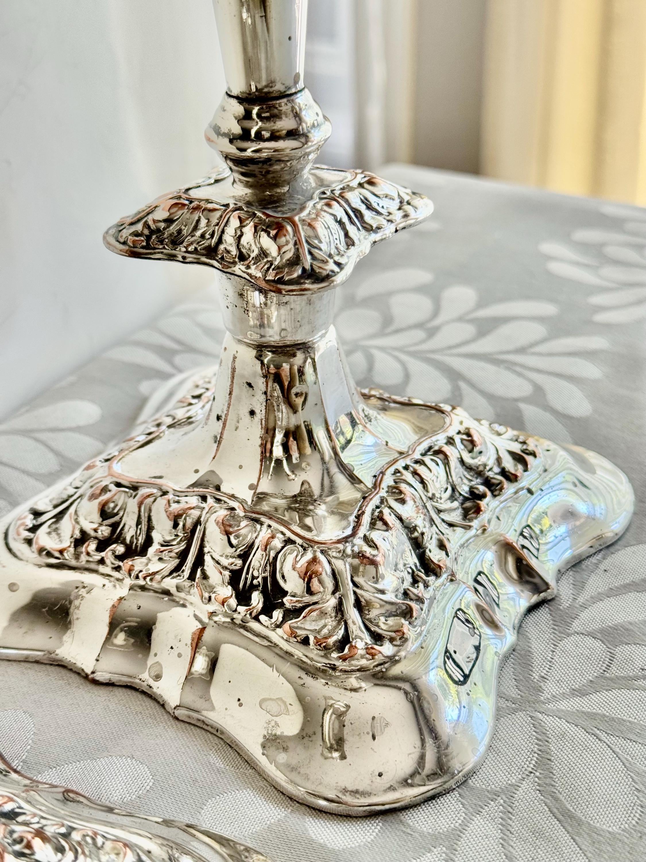 Elegant Silver-Plated Candle Holders – Ornate Vintage Charm — Candlesticks Extra Tall 13.5”
