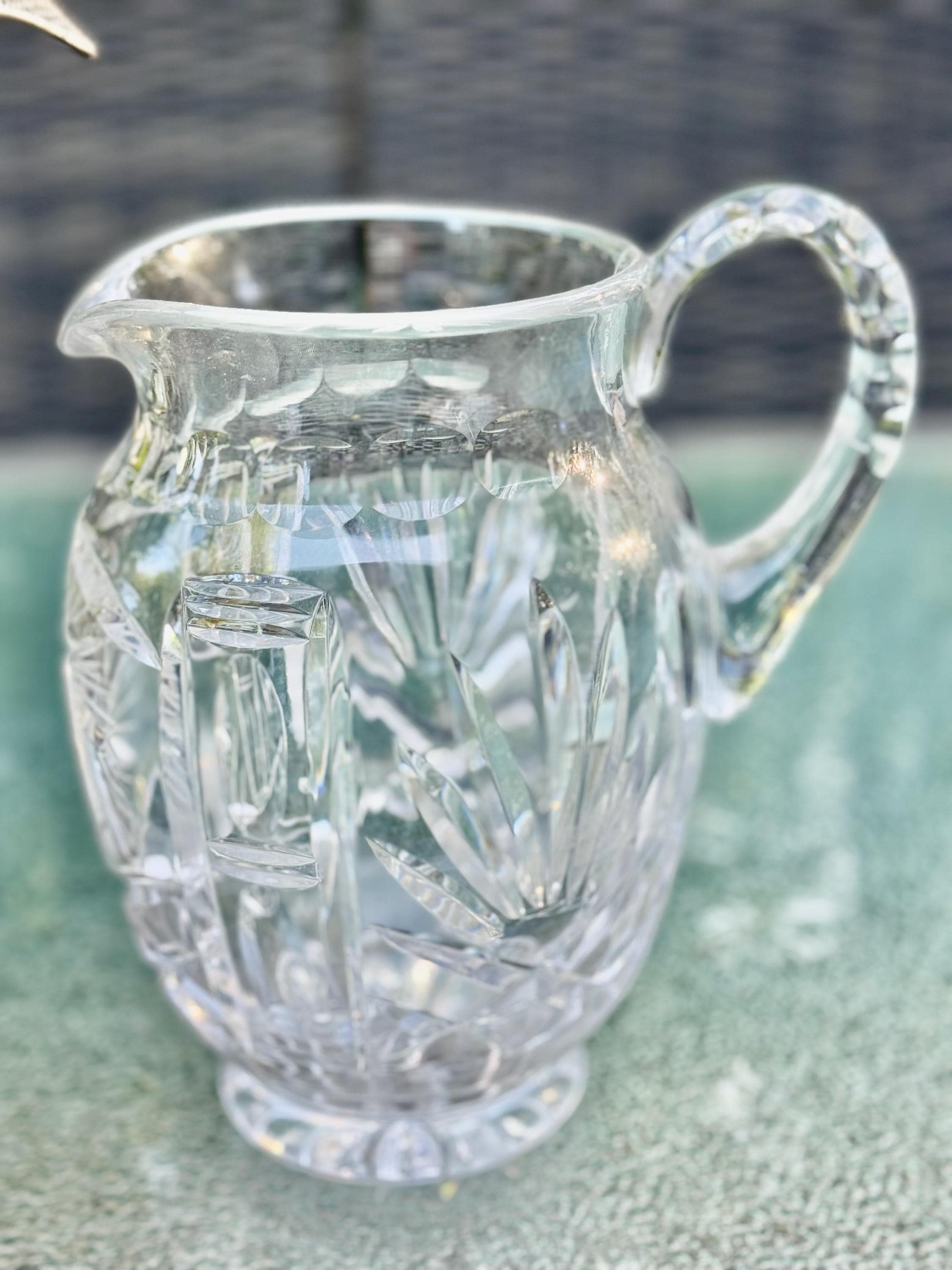 Vintage Cut Crystal Water Pitcher – Medium Size 7.5” Tall – Heavy, Elegant, and Brilliant