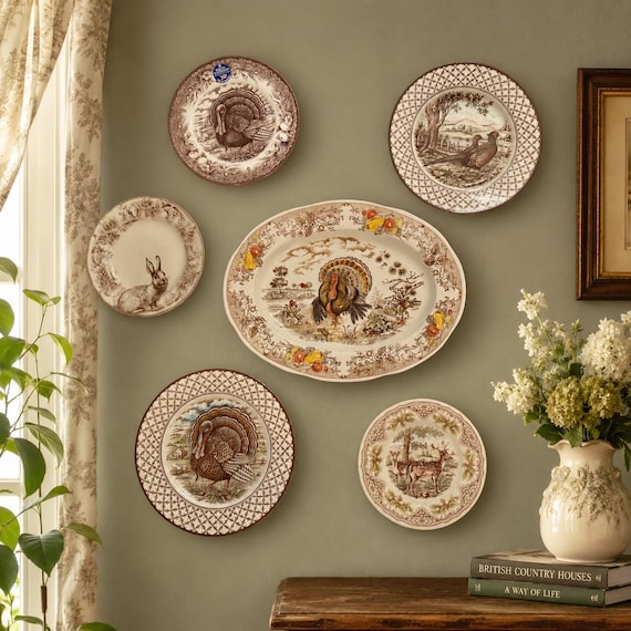 Vintage Animal Wall Plate Set: Rustic Woodland Decor, Made in England