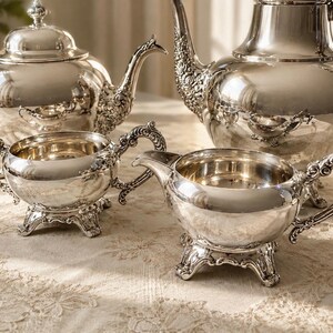 Vintage Wm. A. Rogers Canada Silverplate Tea & Coffee Service – 4 Piece Ornate Footed Set bild 4