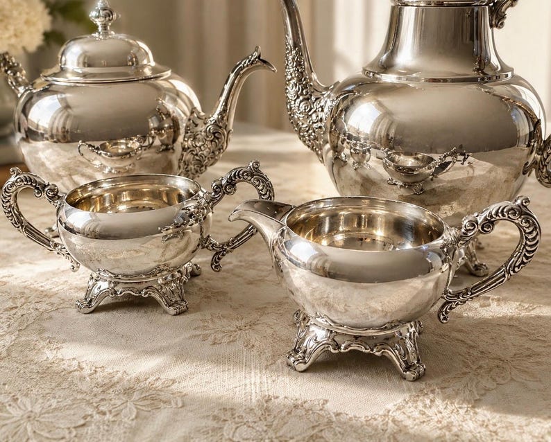 Vintage Wm. A. Rogers Canada Silverplate Tea & Coffee Service – 4 Piece Ornate Footed Set bild 4