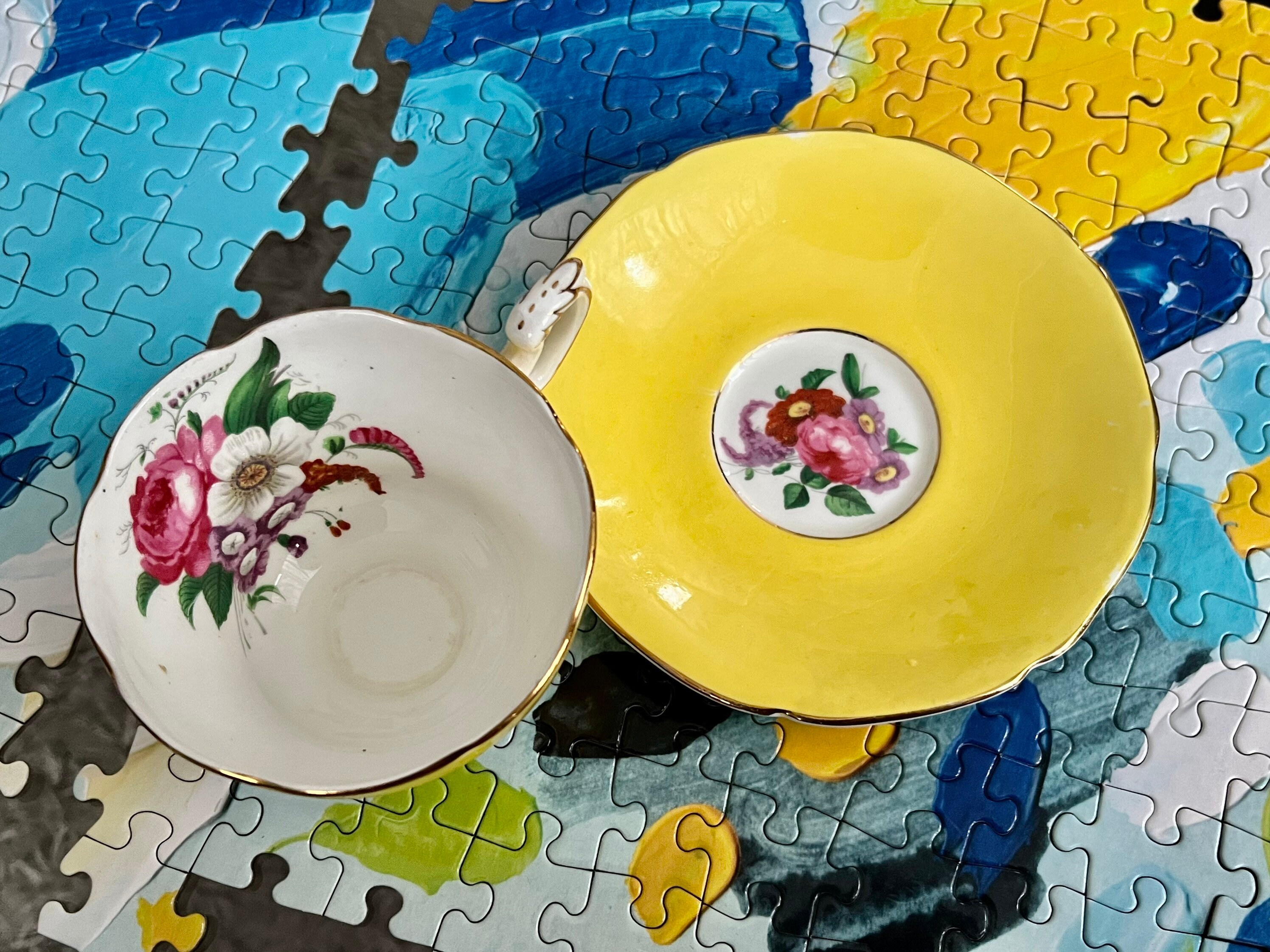 Vintage Paragon Double Warrant Bone China Teacup & Saucer – Yellow Floral Tea Cup Set – Made in England