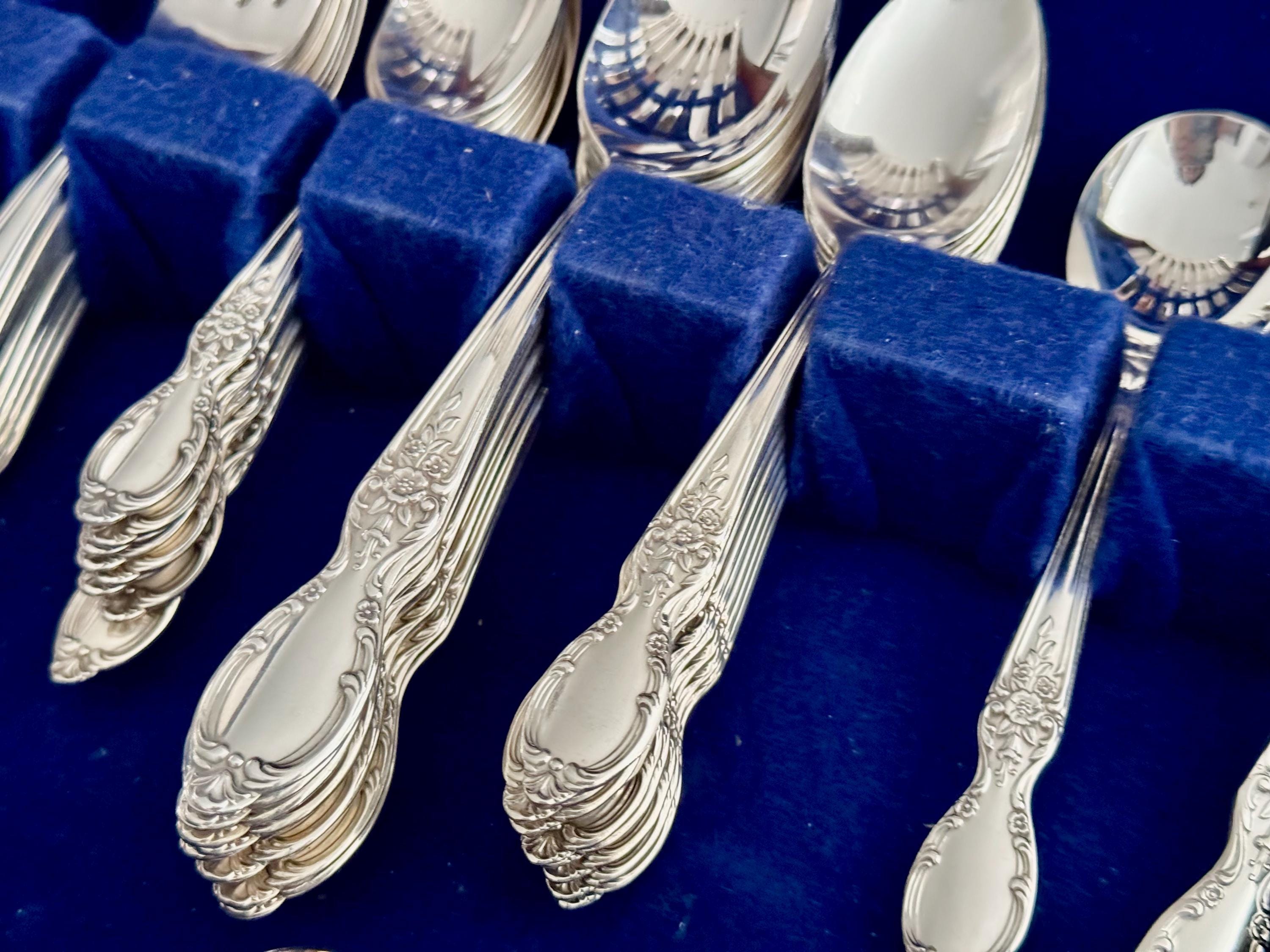 Victorian Rose Silverplate Flatware Set: 53-Piece Service for 8