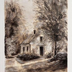 Original 8x10 Landscape Painting by Toronto Artist Vadim – Framed Cottage or Windmill Art immagine 2