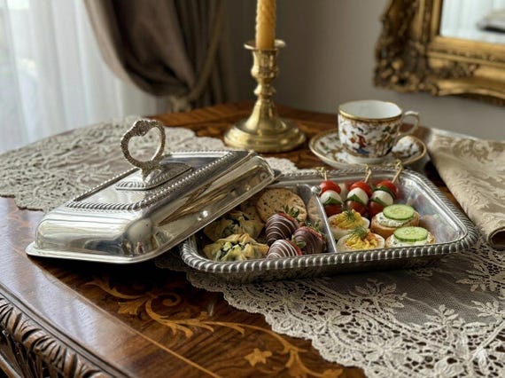 Vintage Legacy Plate Covered Sectional Serving Dish — Silverplate — Made in England