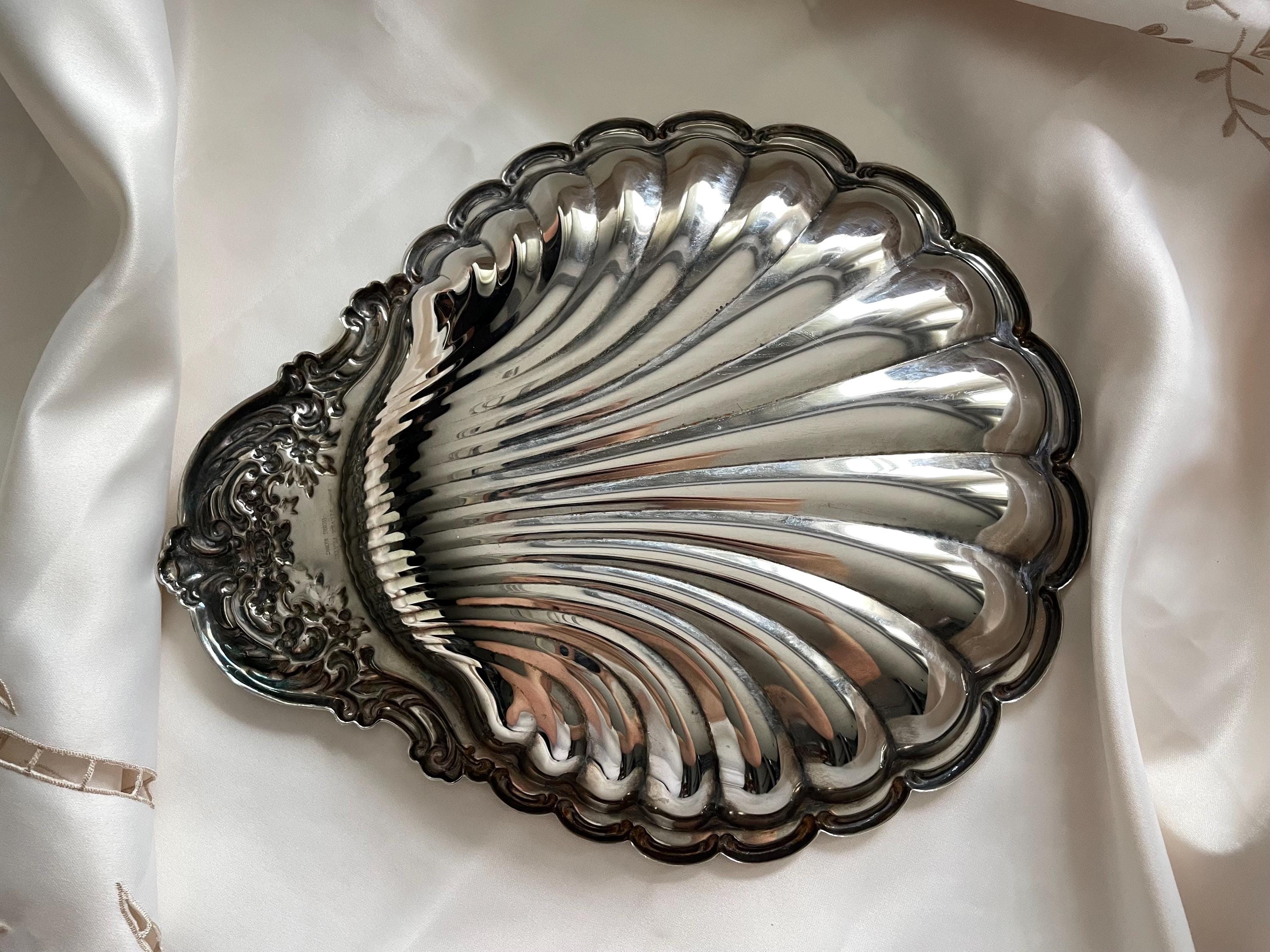 Vintage Silverplate Shell Tray: Rococo Floral Serving Dish, Hong Kong