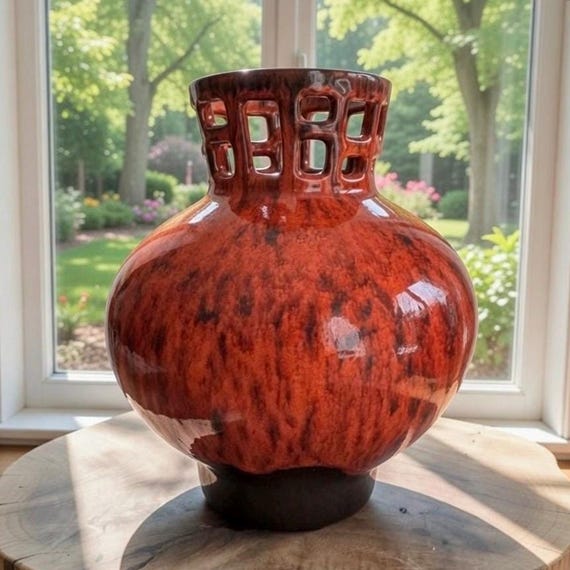 Vintage Evangeline Pottery Lava Glaze Vase 8.5" – Canadian MCM Decor